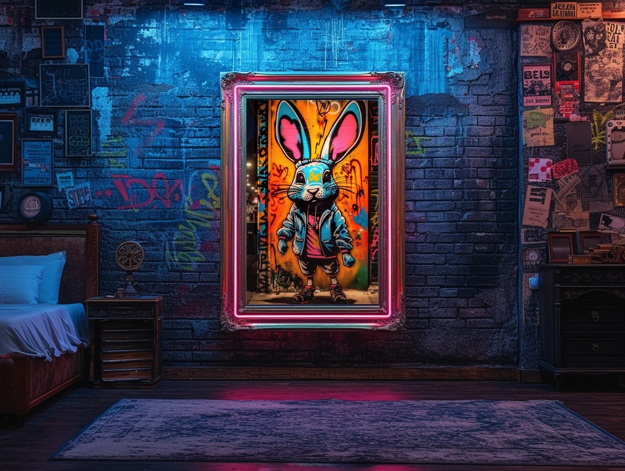 Graffiti Happy Rabbit Colorful Bunny Graffiti Wall Art, Digital Download, Stylish Bunny Wall ...