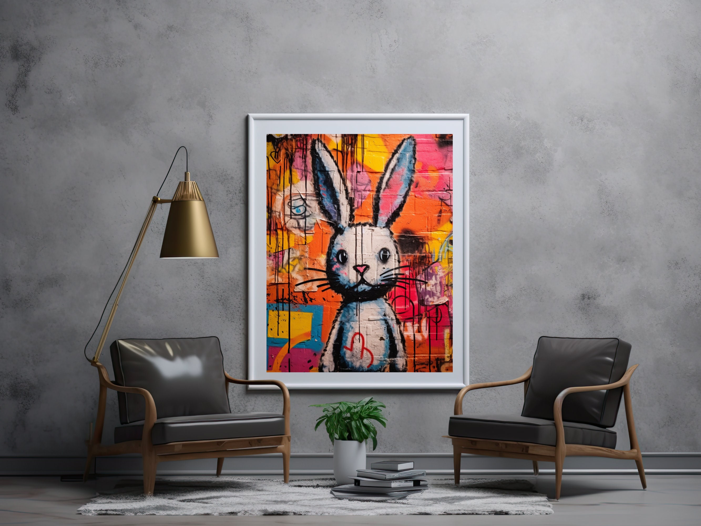 Bunny Graffiti Wall Art Digital Print Colorful Cute Rabbit - Etsy