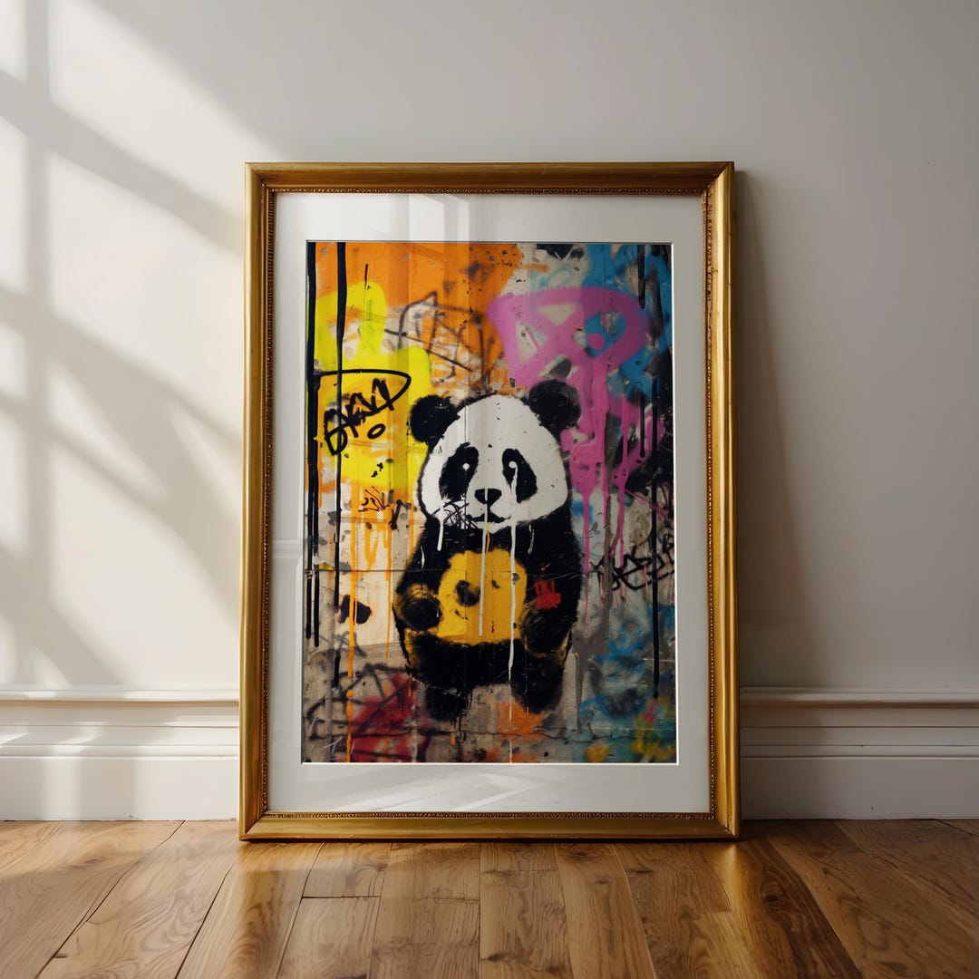 Cute Panda Bear Street Art, Vibrant Graffiti Wall Poster, Modern Urban ...