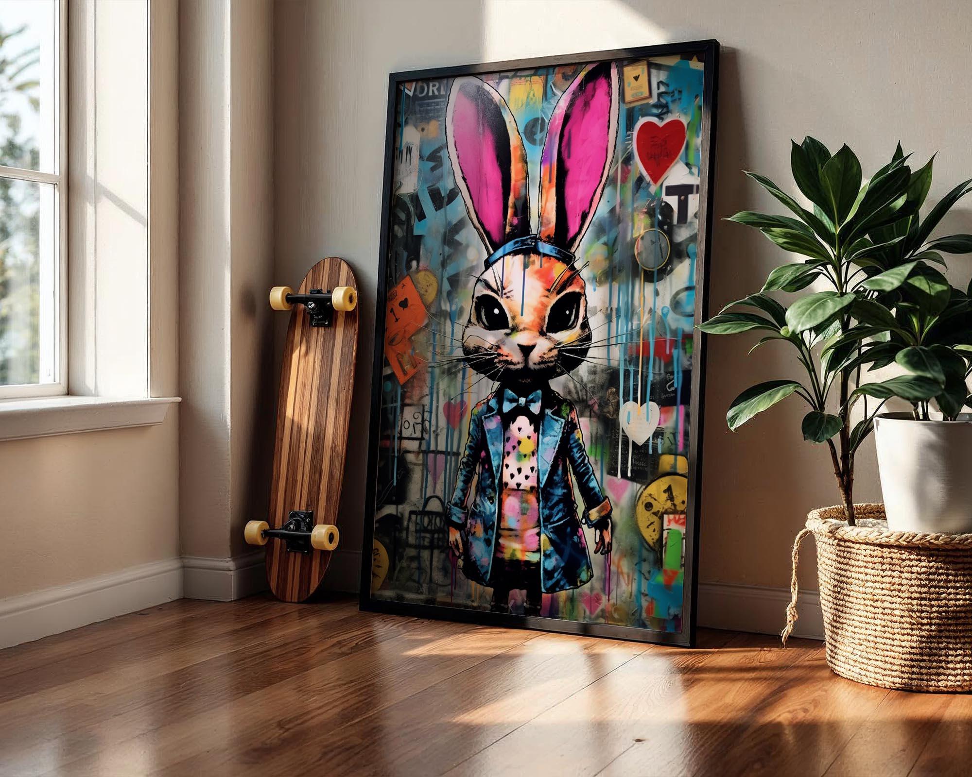Alice Rabbit Graphiti The White Rabbit Graffiti Wall Art, Digital Download Colorful Alice in ...