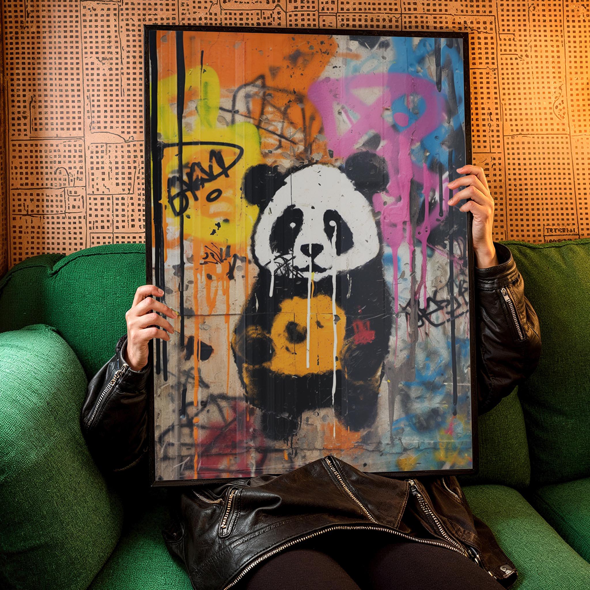 Cute Panda Bear Street Art, Vibrant Graffiti Wall Poster, Modern Urban ...