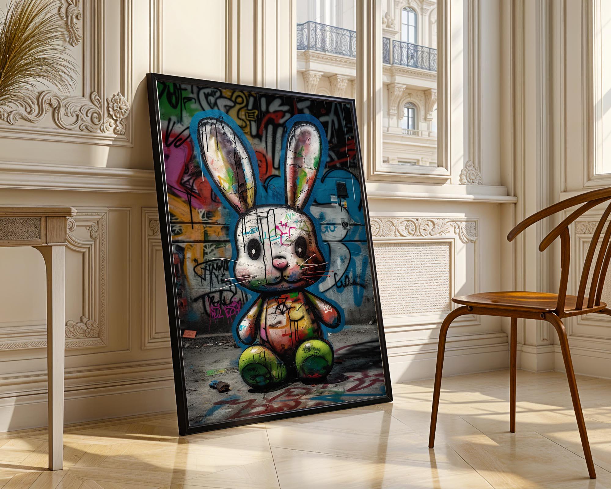 Baby Bunny Graffiti Wall Art, Animal Cute Rabbit Graffiti Print, Modern ...
