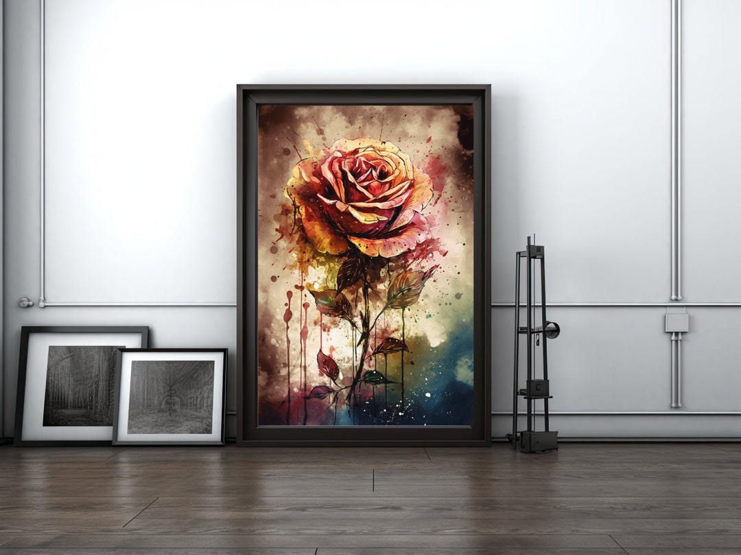 Rose Flower Wall Art, Printable Art Download, Colorful Rose Painting