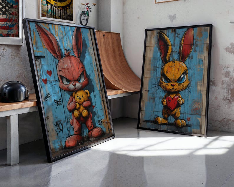 Moody Bunny Graffiti Gallery Wall Set, Set of 3 Prints, Printable Urban ...