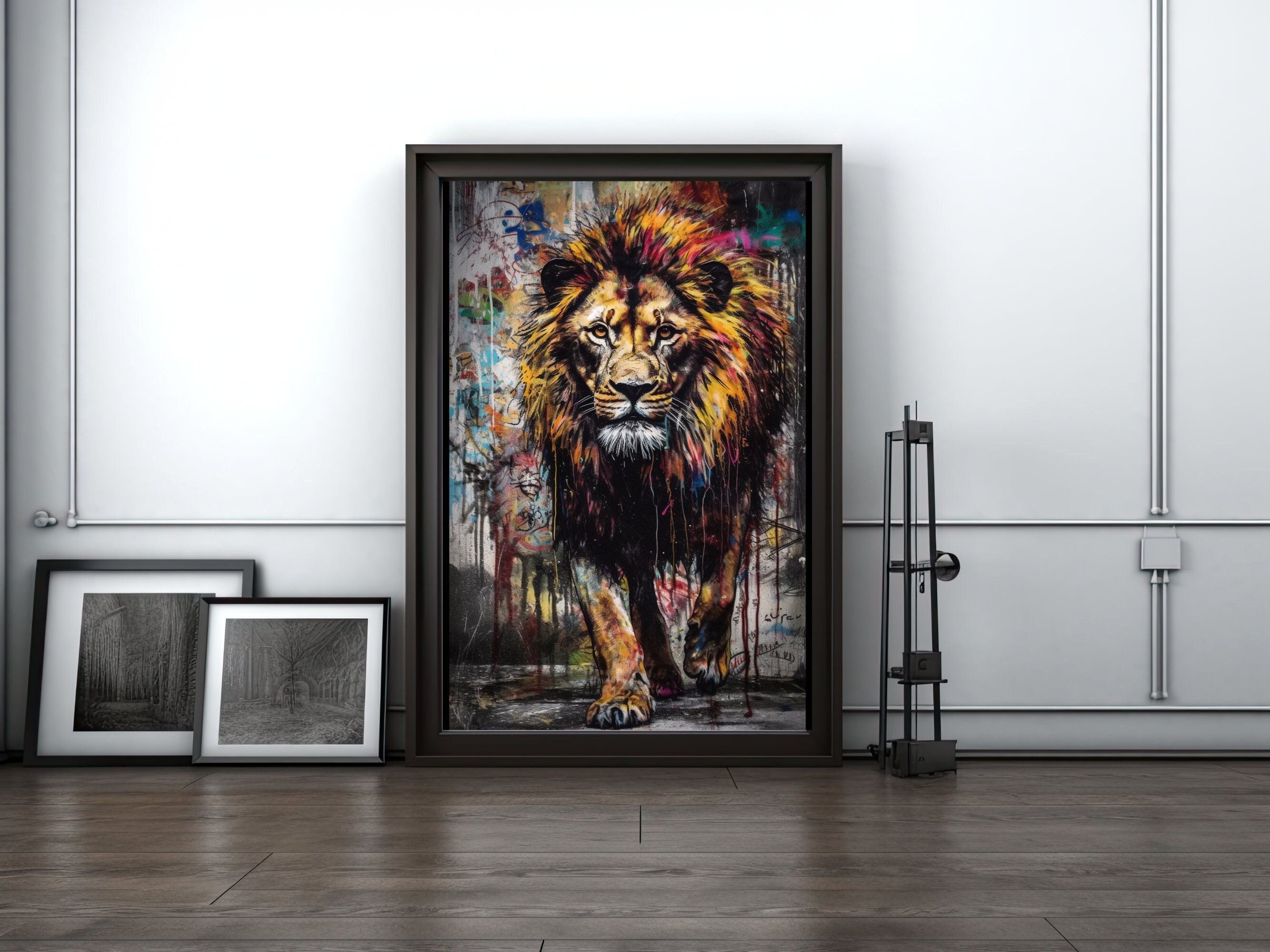Lion Graffiti Wall Art Wild Animal Lion Graffiti Print - Etsy
