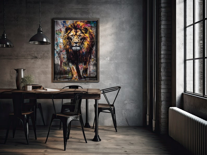 Lion Graffiti Wall Art Wild Animal Lion Graffiti Print Etsy