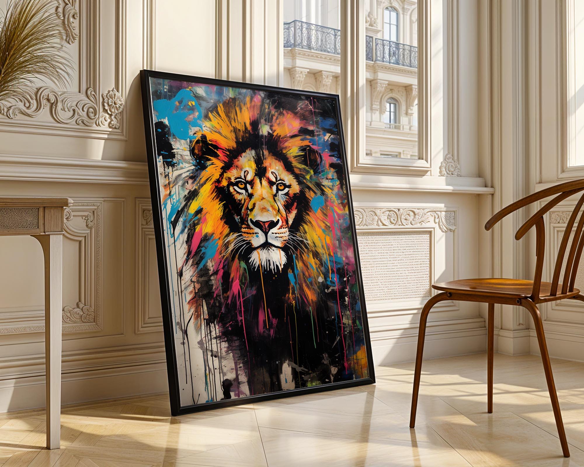 Lion Graffiti Wall Art, Digital Download, Lion Art Print, Colorful Home ...
