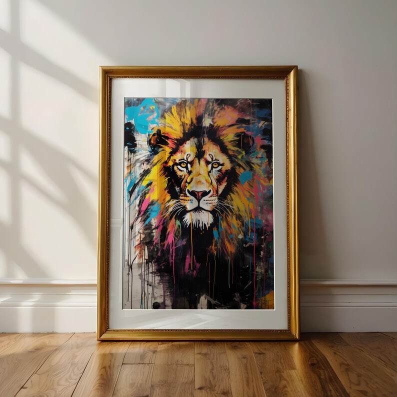 Lion Graffiti Wall Art, Digital Download, Lion Art Print, Colorful Home ...