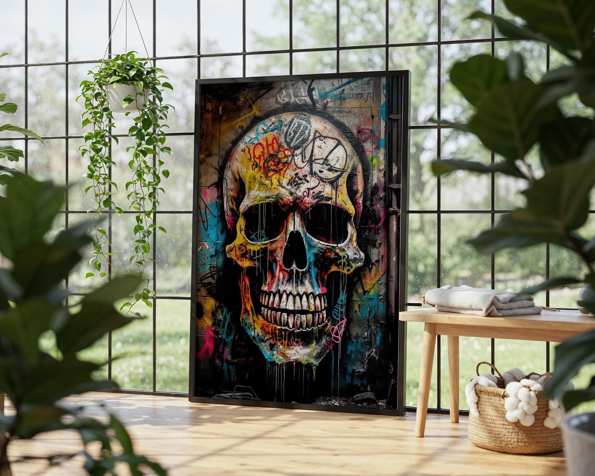 Skull Graffiti Wall Art, Digital Download, Colorful Skull Skeleton