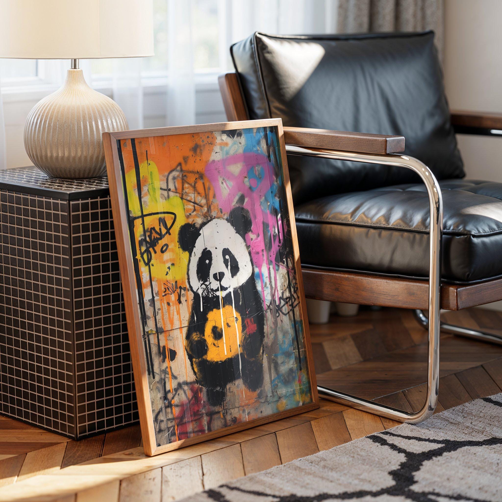 Cute Panda Bear Street Art, Vibrant Graffiti Wall Poster, Modern Urban ...