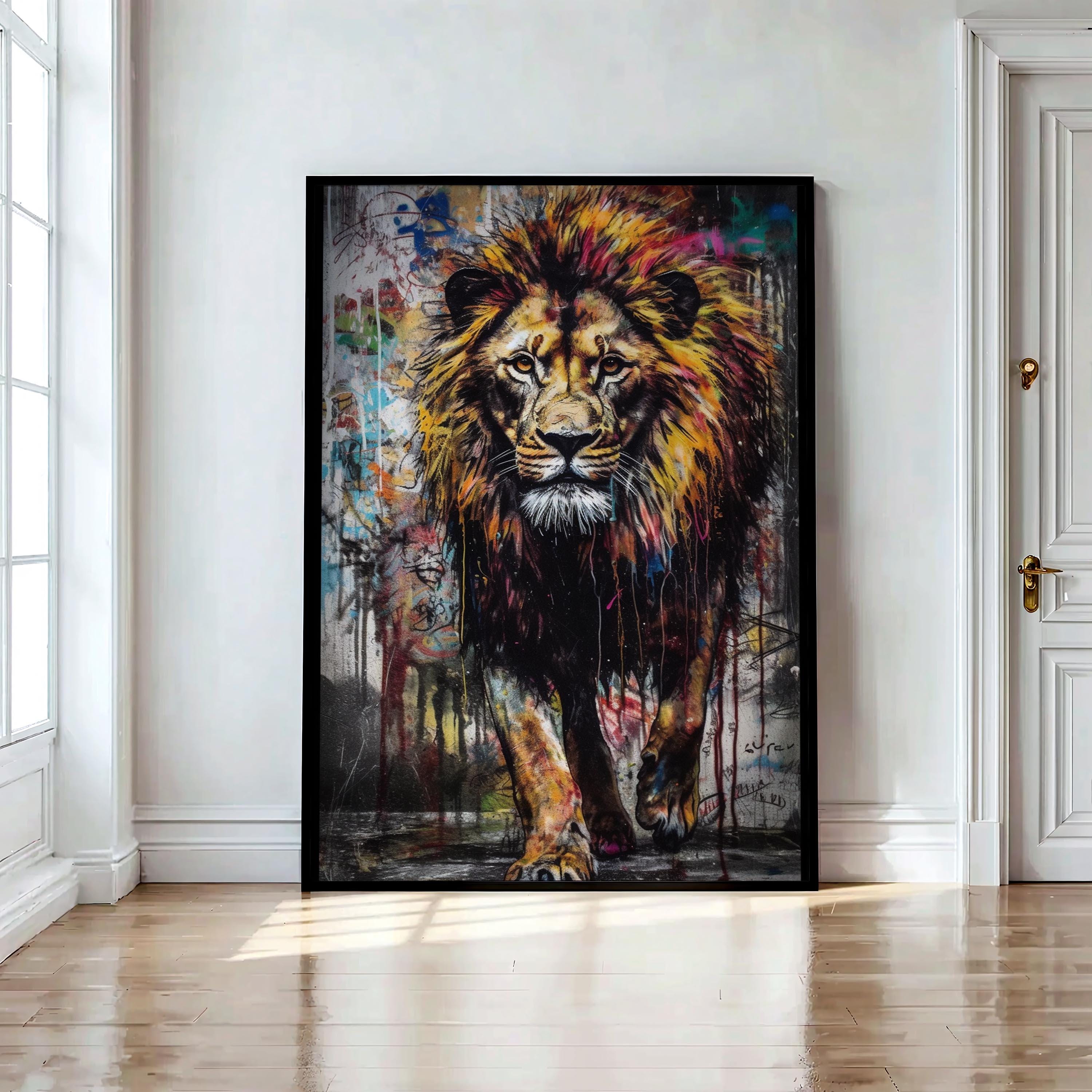 Lion Graffiti Wall Art, Wild Animal Lion Graffiti Print, Digital