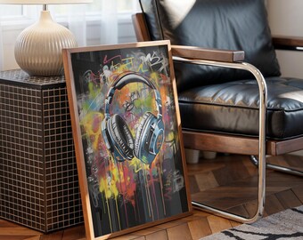 Headphones Graffiti Wall Art - Urban Music Street Pop Art