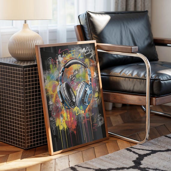 Headphones Graffiti Wall Art - Urban Music Street Pop Art