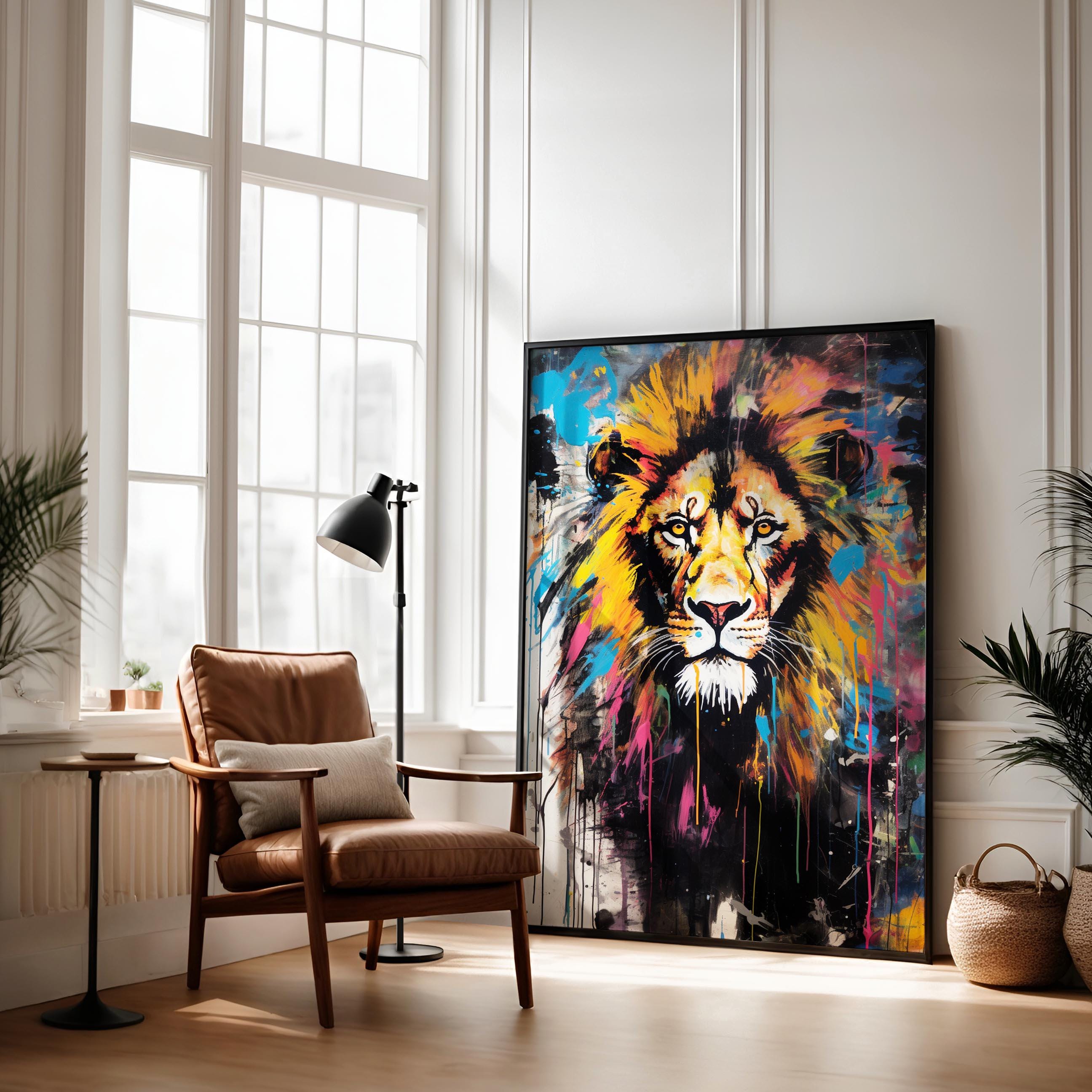 Lion Graffiti Wall Art, Digital Download, Lion Art Print, Colorful Home ...