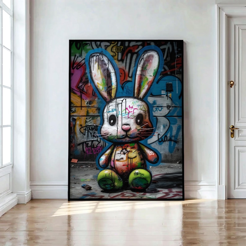 Baby Bunny Graffiti Wall Art, Animal Cute Rabbit Graffiti Print, Modern ...