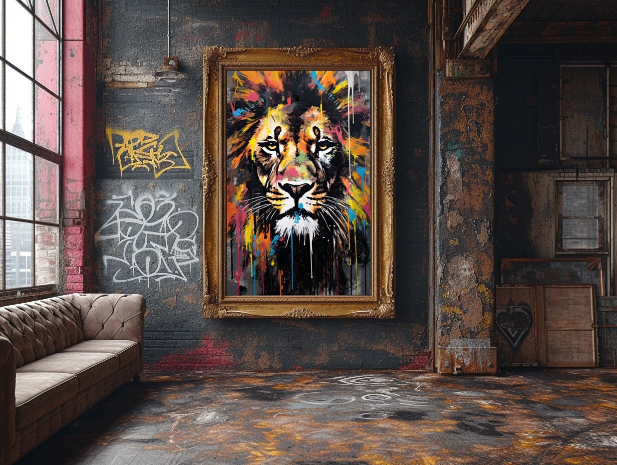 Lion Head Graffiti Wall Art, Digital Download, Colorful Lion Art Poster ...