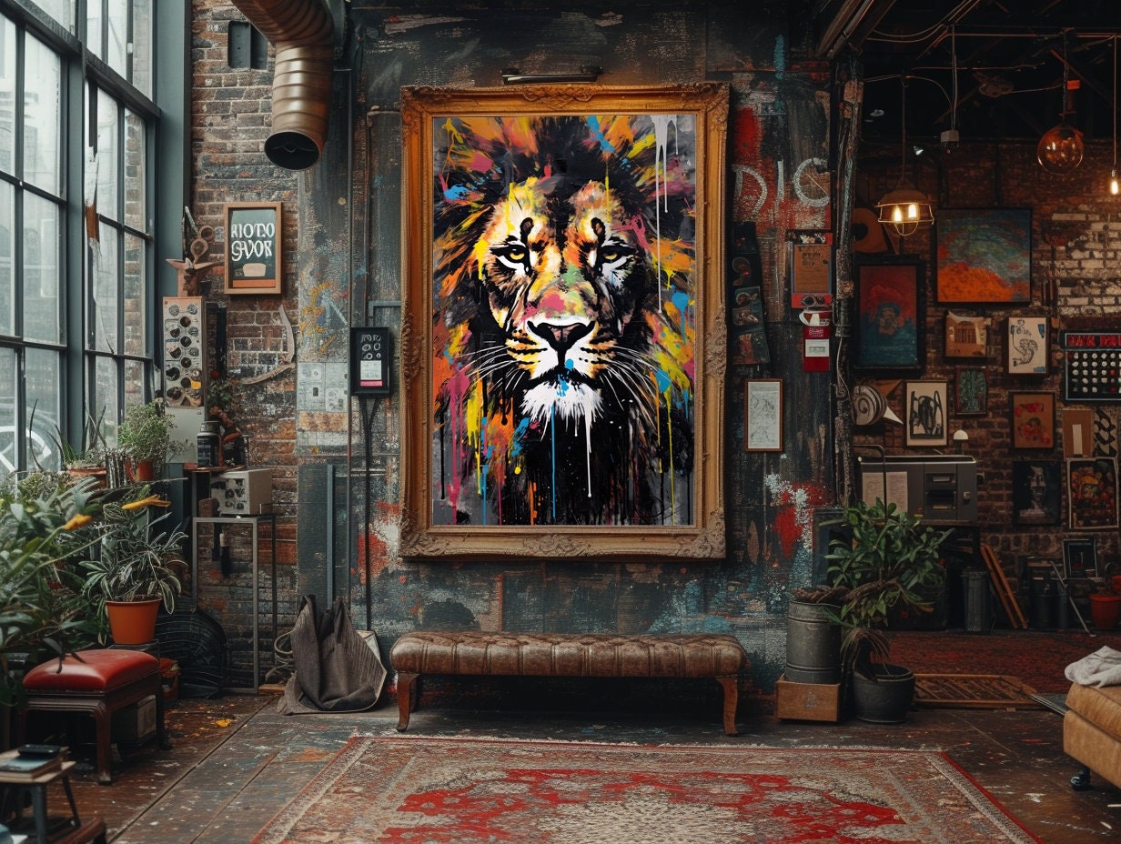 Lion Head Graffiti Wall Art, Digital Download, Colorful Lion Art Poster ...