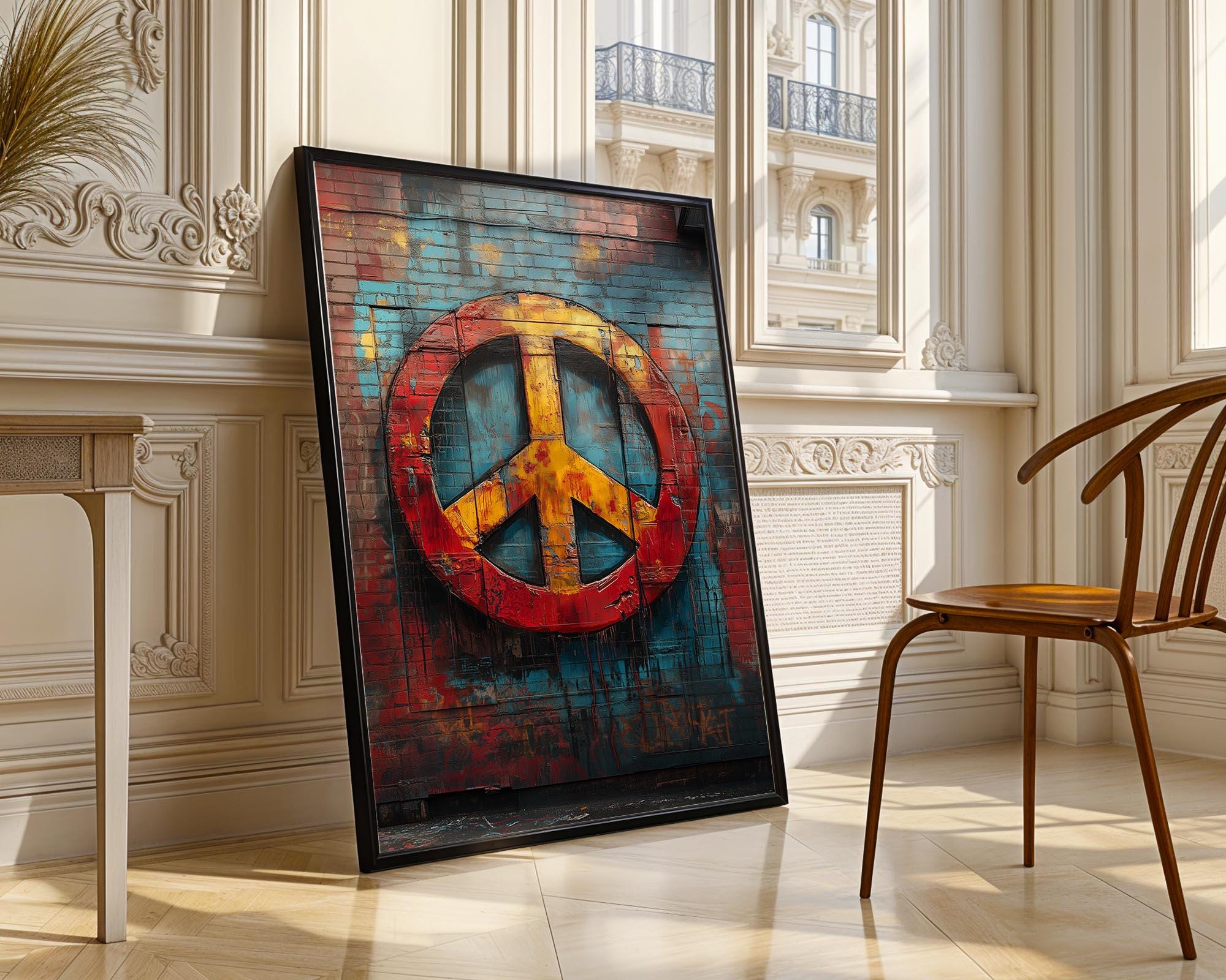 Peace Symbol Graffiti Art Print, Bold Urban Wall Decor, Iconic