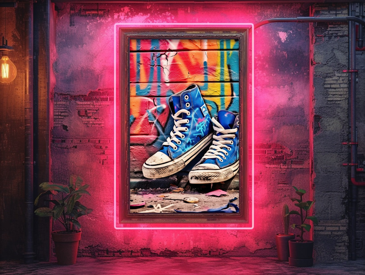 アート・デザイン・音楽 70s Decorative Art Urban Sneaker Graffiti Art, Colorful Shoe Wall Decor Digital