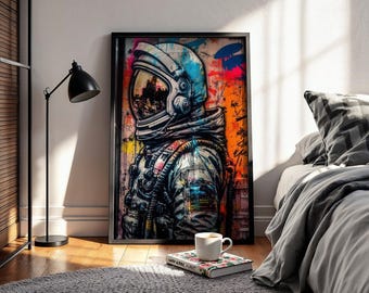 Astronaut Graffiti Wall Art, Space Art Graffiti Print, Modern, Urban, Street Graffiti Digital Art, Space Astronaut Home, Office Wall Poster