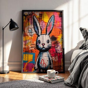 Bunny Graffiti Wall Art, Digital Print, Colorful Cute Rabbit Bunny Wall ...