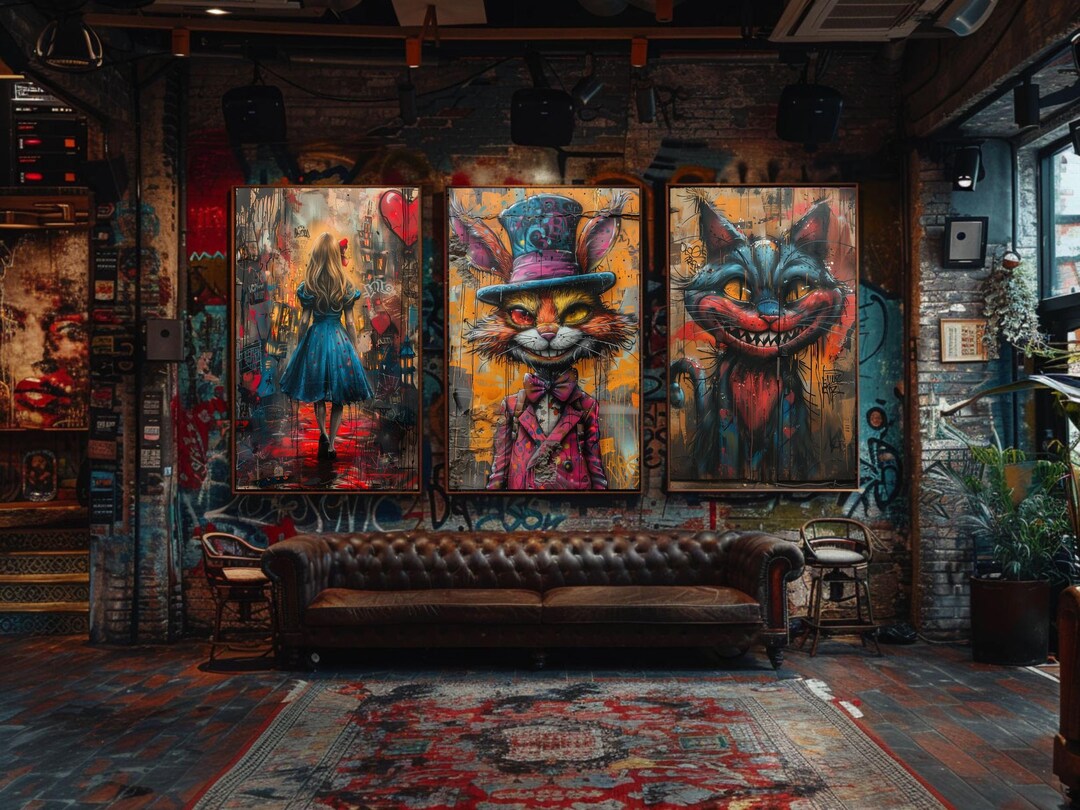 Alice Rabbit Graphiti Alice in Wonderland Graffiti Wall Prints, Gallery Wall Set, Set of 3 ...