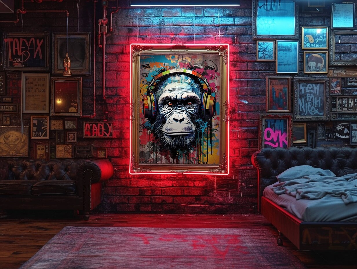 Monkey With Headphones Graffiti Wall Art, Digital Download