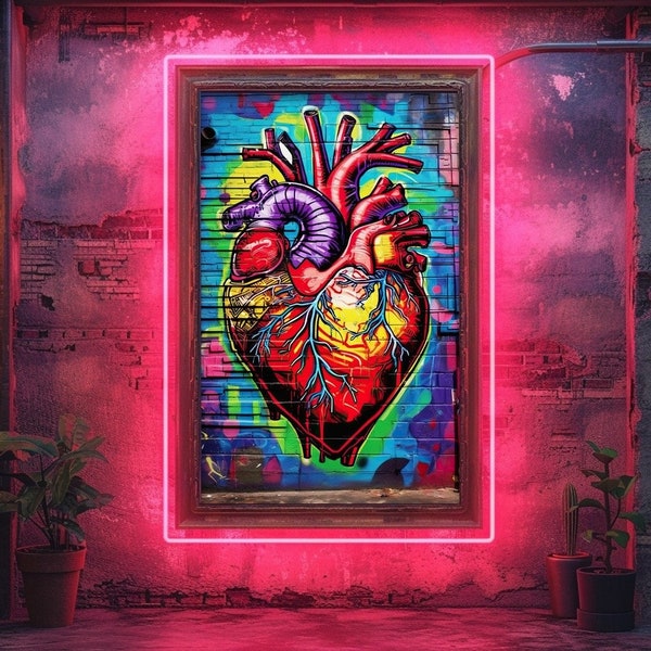 Human Heart Graffiti Wall Art, Anatomical Heart Graffiti Print, Modern Street Graffiti Digital Art, Anatomy Art Medical Wall Decor Poster