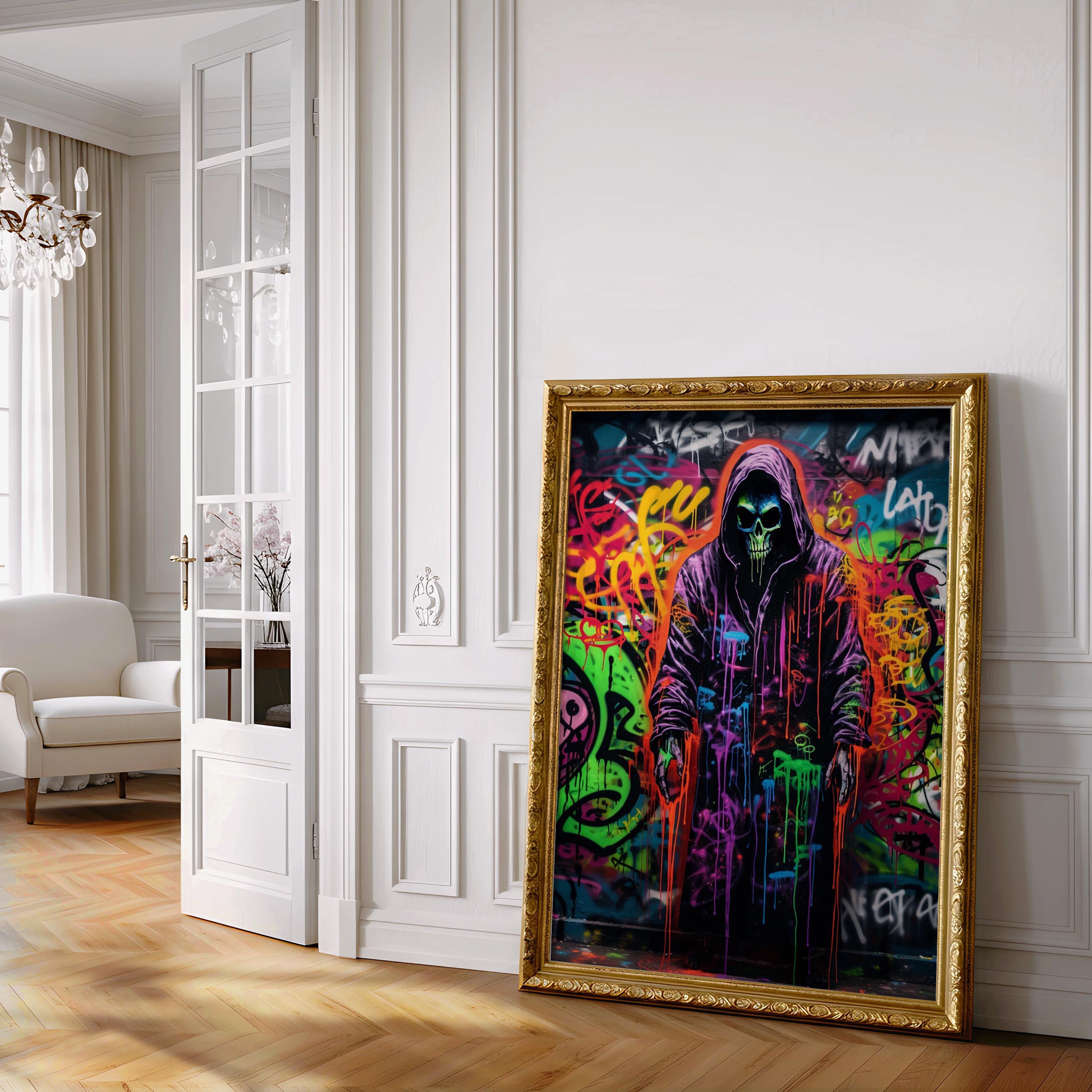 Grim Reaper Graffiti Wall Art, Digital Download Print, Spooky