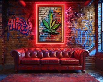 Cannabis Leaf Graffiti Wall Art, Cannabis Hemp Leaf Decor