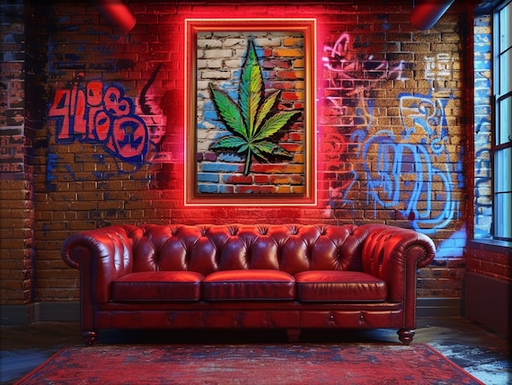 Cannabis Leaf Graffiti Wall Art, Cannabis Hemp Leaf Decor