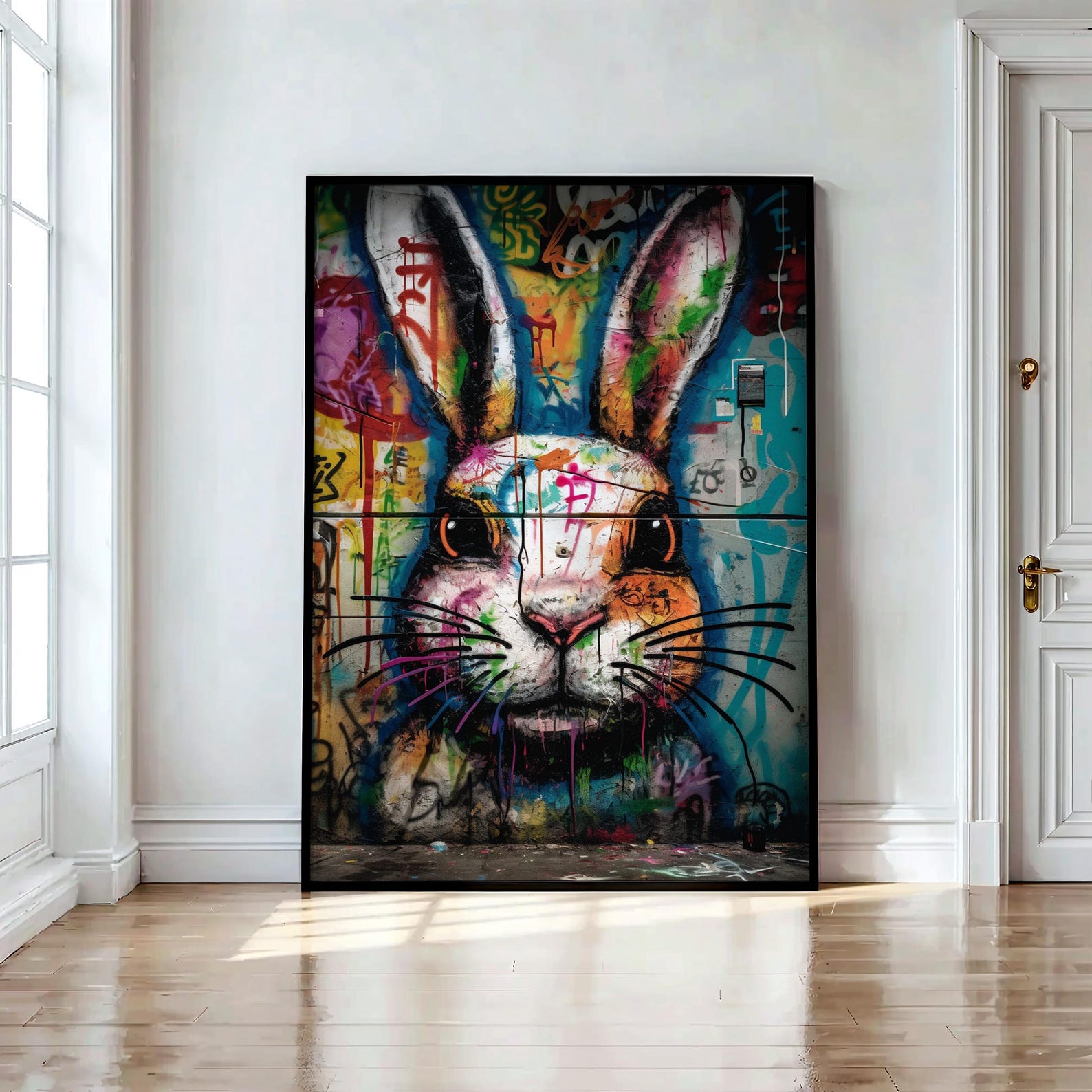 Bunny Graffiti Wall Art, Animal Cute Rabbit Bunny Graffiti Print ...