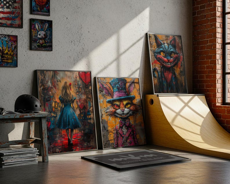 Alice Rabbit Graphiti Alice in Wonderland Graffiti Wall Prints, Gallery Wall Set, Set of 3 ...