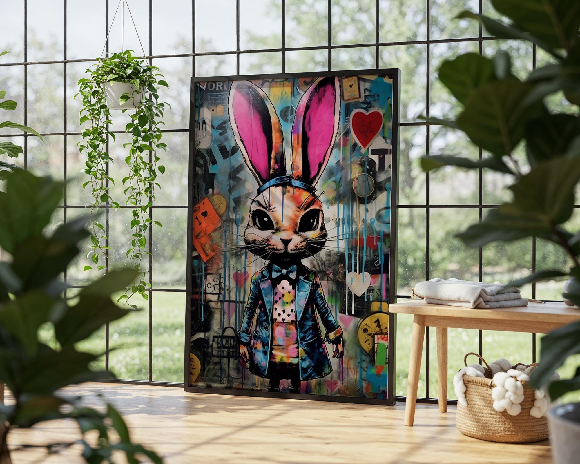The White Rabbit Graffiti Wall Art, Digital Download Colorful Alice in ...