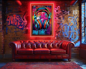 Headphones Graffiti Wall Art, Printable Digital, Music Wall