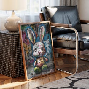Graffiti Happy Rabbit Baby Bunny Graffiti Wall Art, Animal Cute Rabbit Graffiti Print, Modern ...