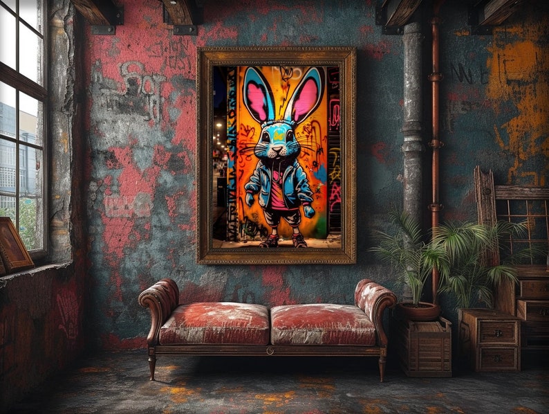 Colorful Bunny Graffiti Wall Art, Digital Download, Stylish Bunny Wall ...