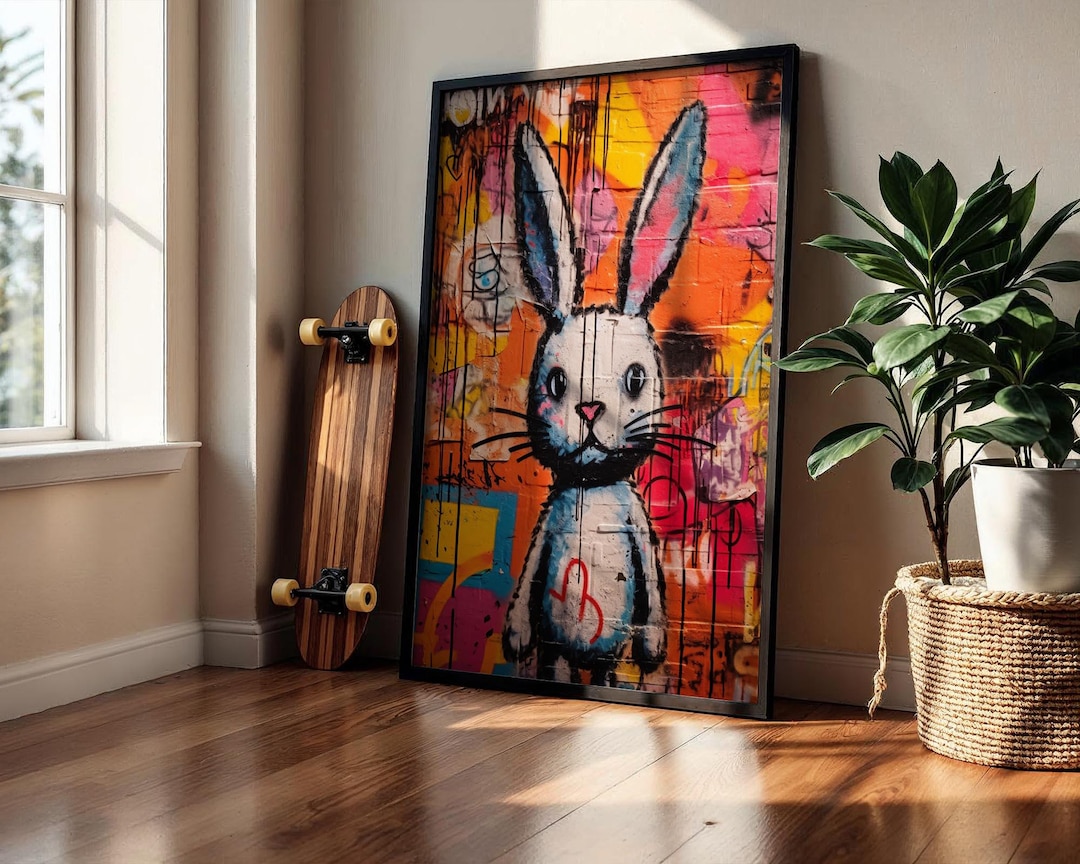 Bunny Graffiti Wall Art, Digital Print, Colorful Cute Rabbit Bunny Wall ...