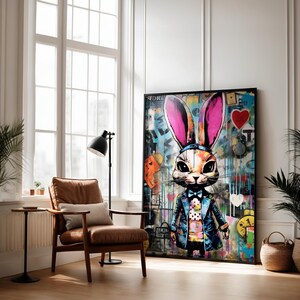 Alice Rabbit Graphiti The White Rabbit Graffiti Wall Art, Digital Download Colorful Alice in ...