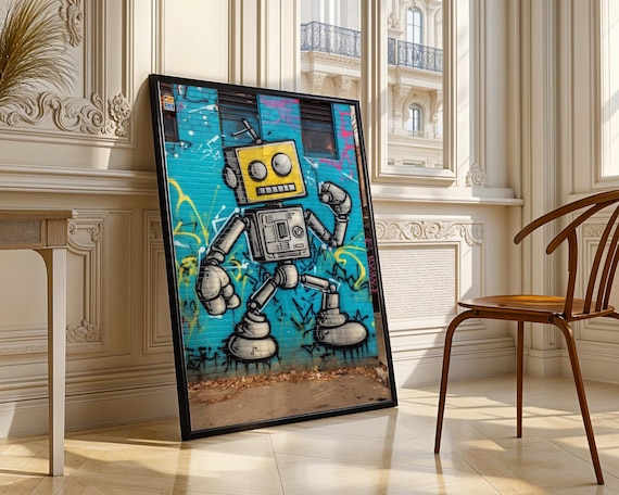Robot Graffiti Wall Art, Digital Download Print, Modern Street Art