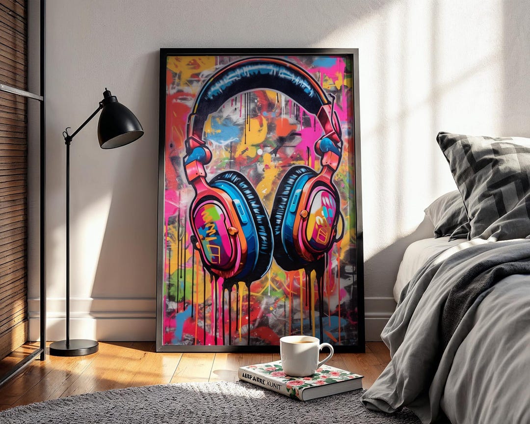 Music Headphones Graffiti Wall Art, DJ Headphones Graffiti Poster