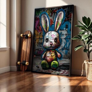 Grafiti Happy Rabbit Baby Bunny Graffiti Wall Art, Animal Cute Rabbit Graffiti Print, Modern ...