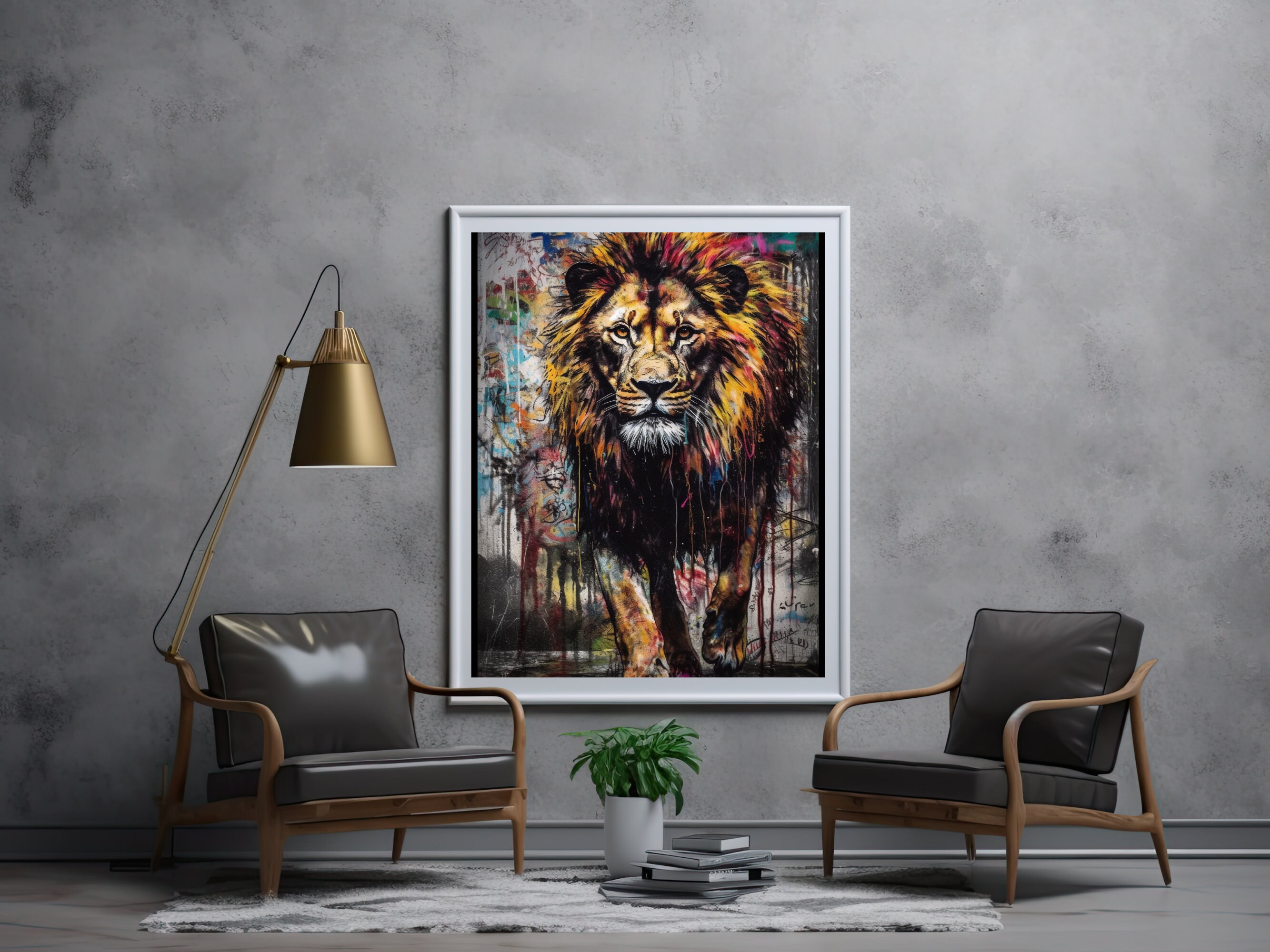 Lion Graffiti Wall Art Wild Animal Lion Graffiti Print Etsy