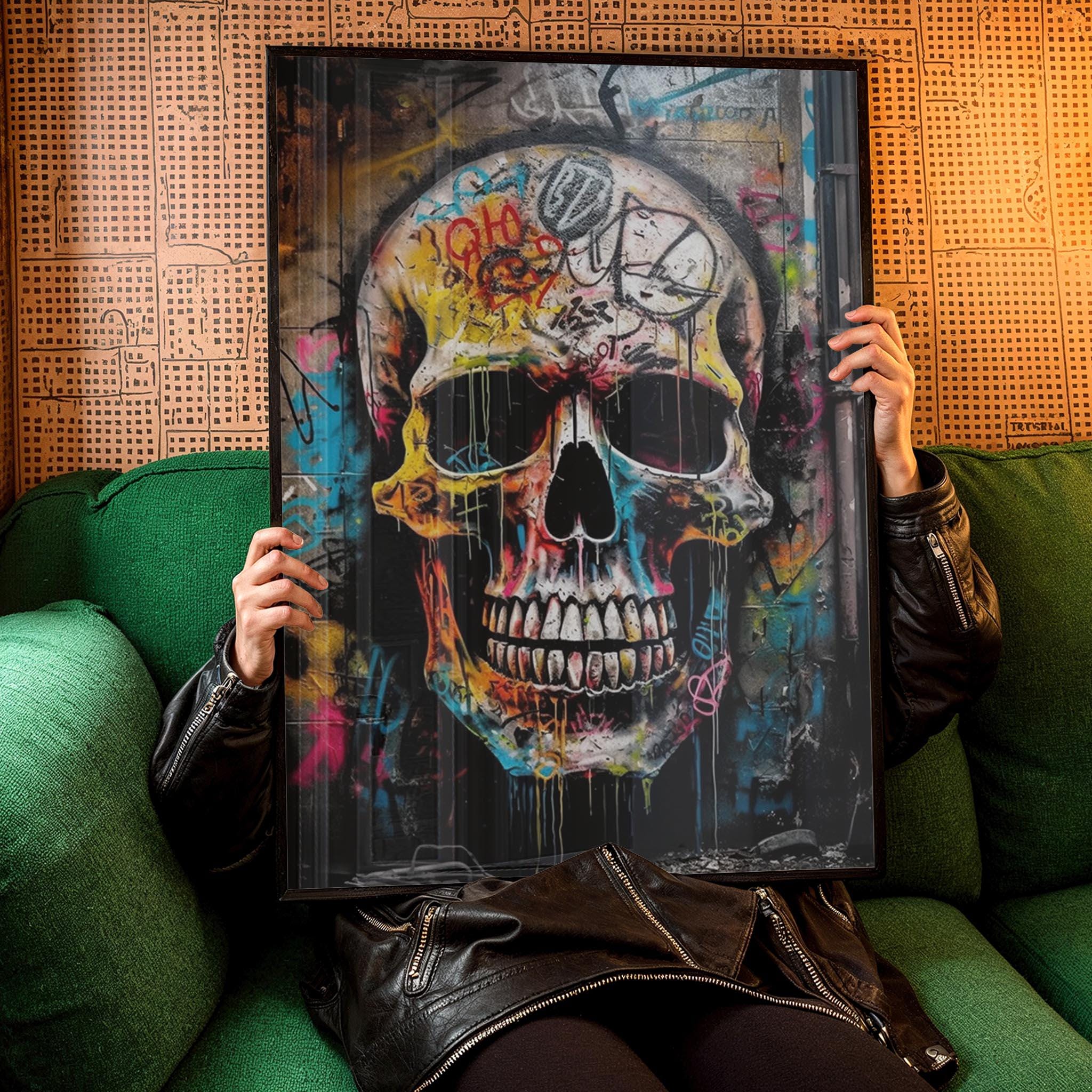 Skull Graffiti Wall Art, Digital Download, Colorful Skull Skeleton