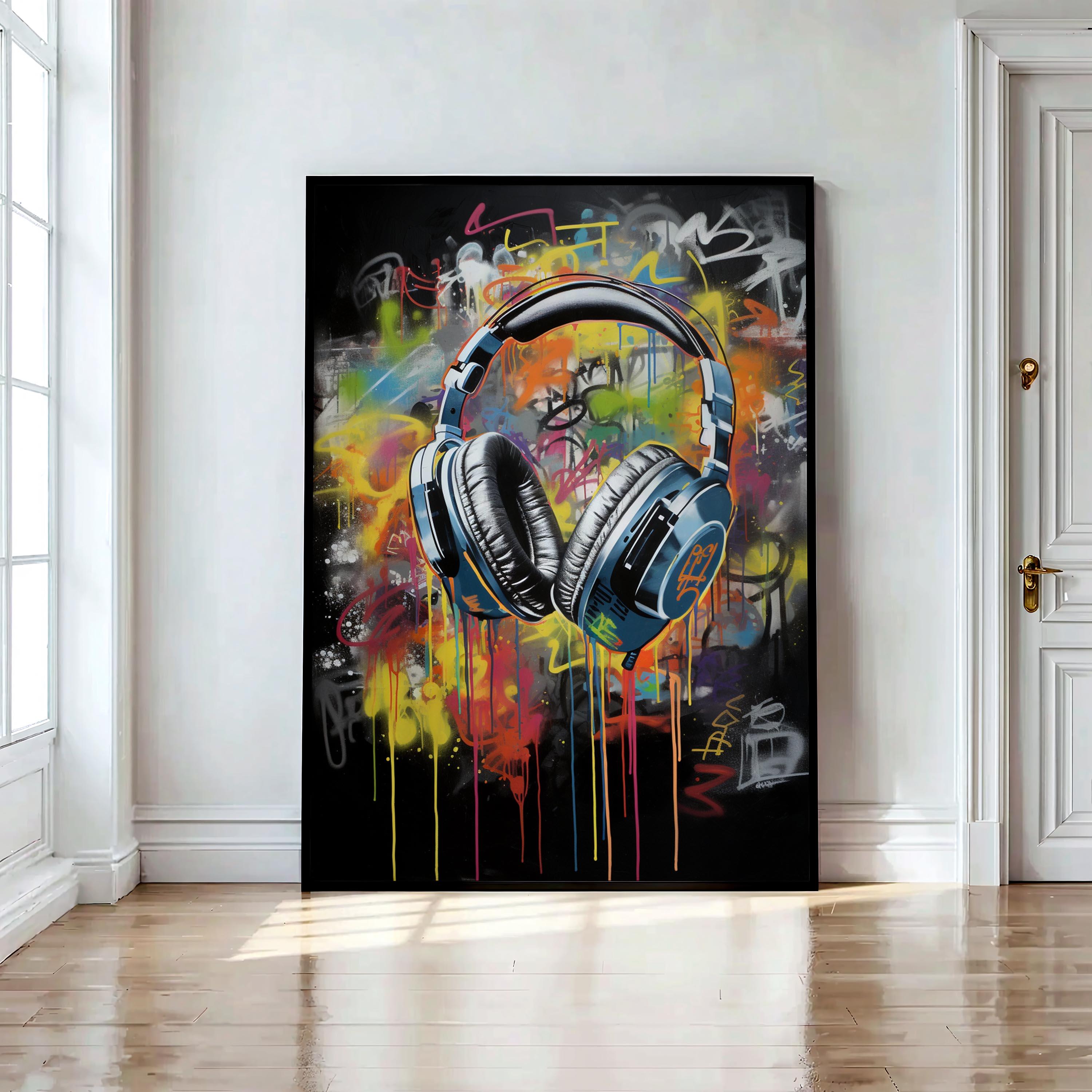 Headphones Graffiti Wall Art - Urban Music Street Pop Art