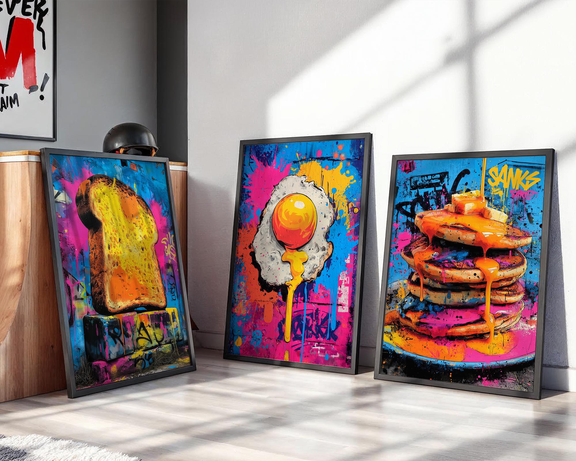 Graffiti Breakfast Wall Art Set, Street Art Food Posters, Urban Kitchen ...