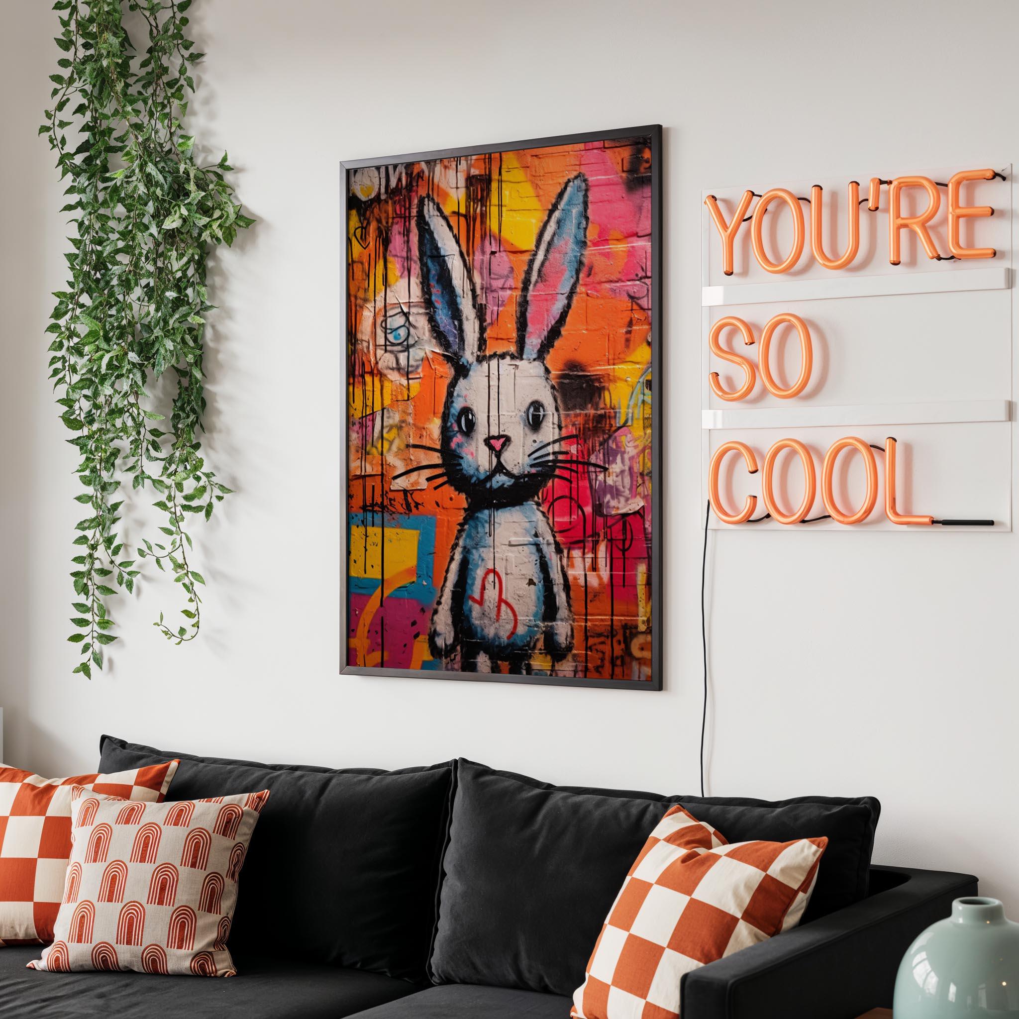 Grafiti Happy Rabbit Bunny Graffiti Wall Art, Digital Print, Colorful Cute Rabbit Bunny Wall ...