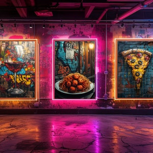Food Graffiti Gallery Wall Set, Set of 3, Pizza, Spaghetti, Wine ...