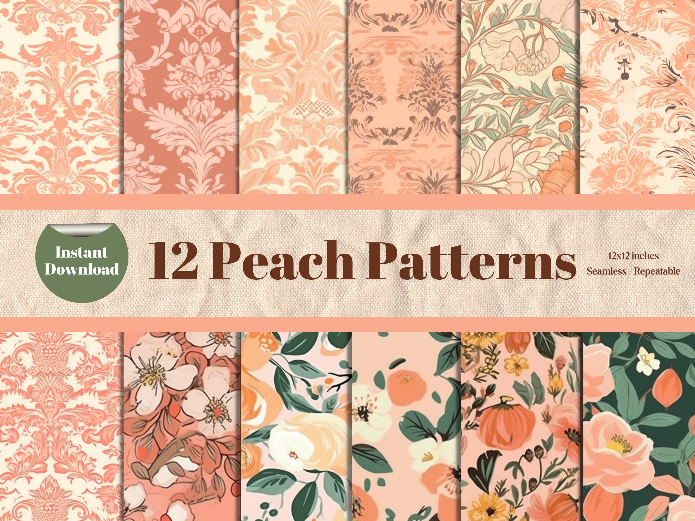 Peach Digital Paper Pack Peaches Digital Papers Peach Seamless Etsy