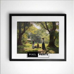 Vintage Oil Painting Picnic at a Park Wall Art Print | Digital Download
